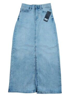 DKNY Womens Denim Maxi Skirt Size 24 Light Wash High Waist NWT.